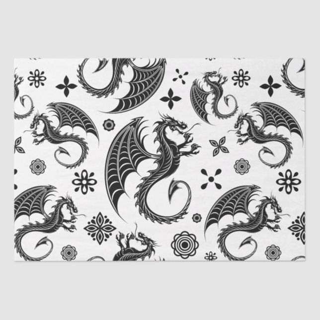 Dragon Black Shape Tattoo Style Seidenpapier (Vorderseite)