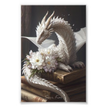 Dragon blanc sur livres Imprimer photo