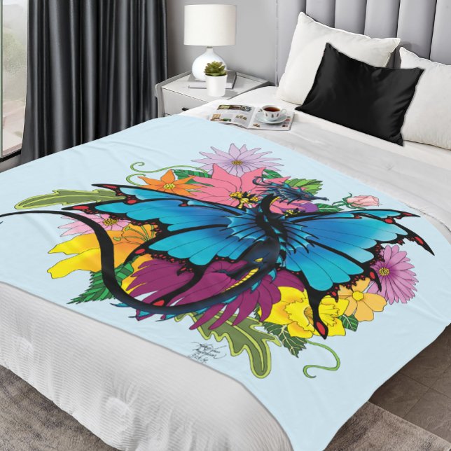 Dragon Blue Butterfly Blume Fleecedecke (Von Creator hochgeladen)