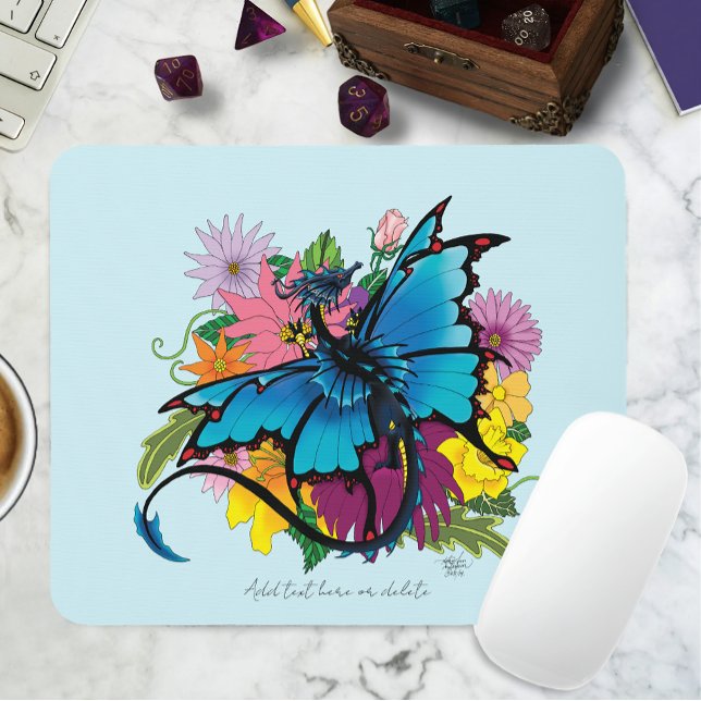 Dragon Blue Butterfly Blume Mousepad (Von Creator hochgeladen)