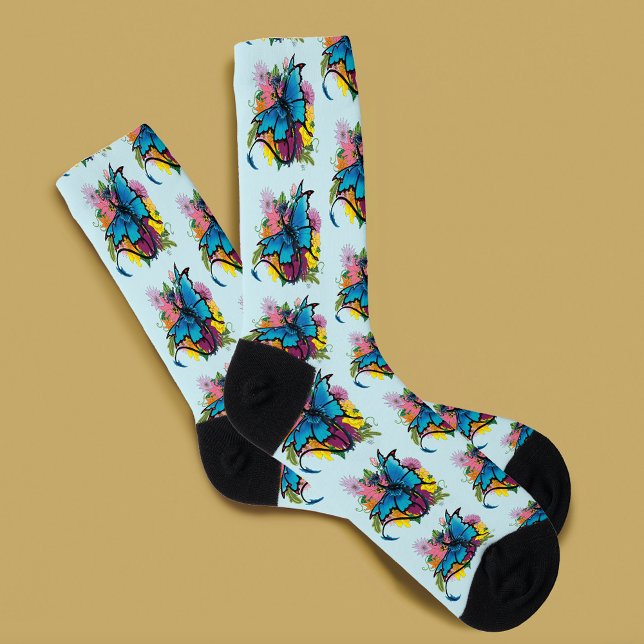 Dragon Blue Butterfly Blume Socken (Von Creator hochgeladen)