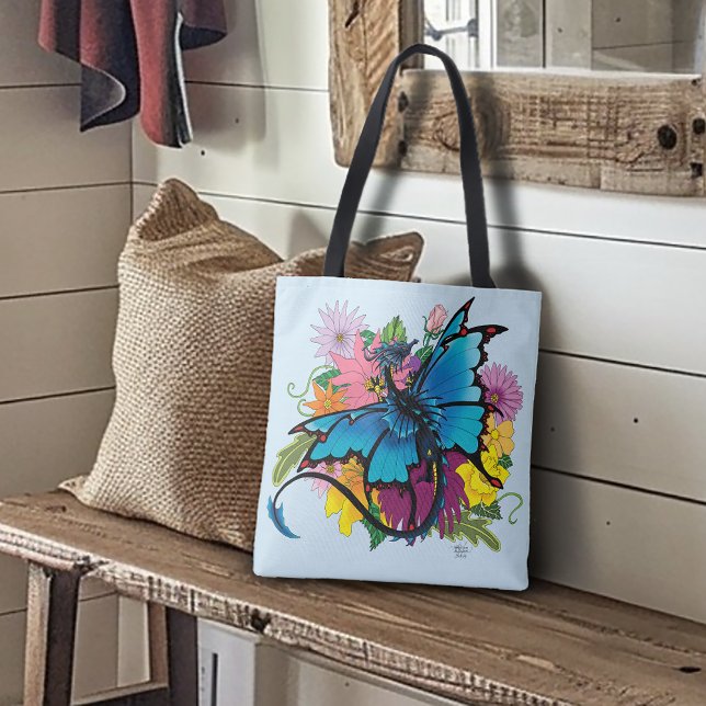 Dragon Blue Butterfly Blume Tasche (Von Creator hochgeladen)