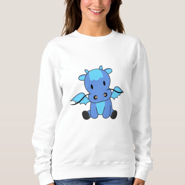 Dragon Blue Fairy Tale Fantasy Niedlich Sweatshirt (Vorderseite)