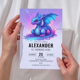 Dragon Blue Pink Birthday Party Einladung