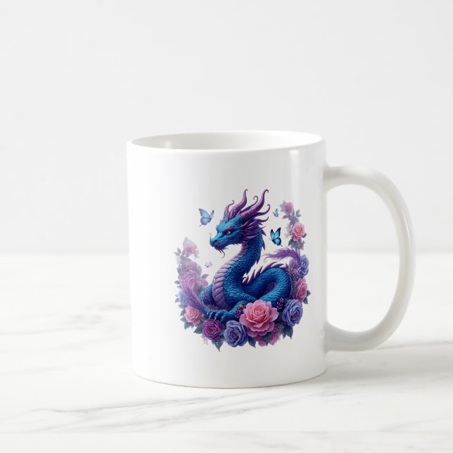 Dragon Blume Schöne Kunstfarben Grafik Kaffeetasse (Rechts)