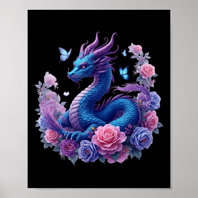Dragon Blume Schöne Kunstfarben Grafik Poster (Vorne)