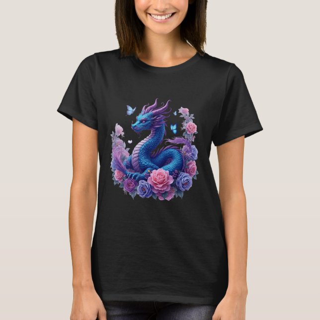 Dragon Blume Schöne Kunstfarben Grafik T-Shirt (Vorderseite)