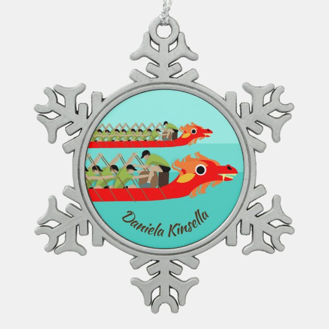 Dragon Boat Racing Schneeflocken Zinn-Ornament (Vorderseite)