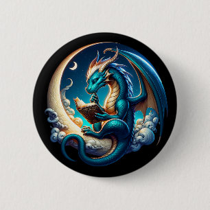 Dragon Bookworm, Moonlight Reading T-Shirt Button
