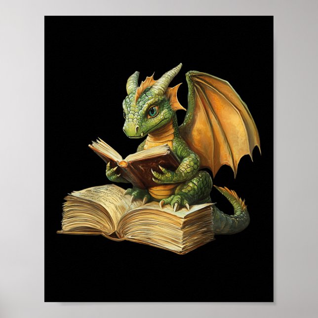Dragon Bookworm Reading Book Funny Graphic Poster (Vorne)