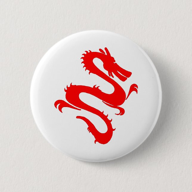 Dragon Calligraphy Red Asian Brush Stroke Friendly Button (Vorderseite)