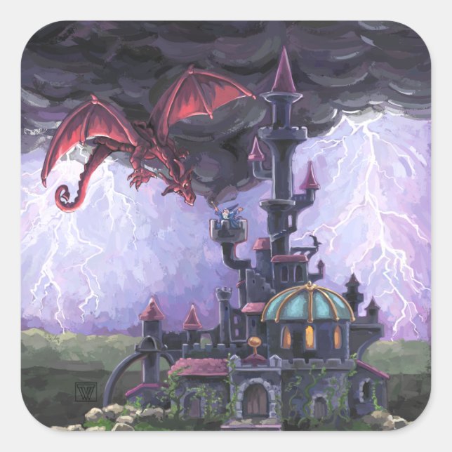 Dragon Castle Quadratischer Aufkleber (Vorderseite)