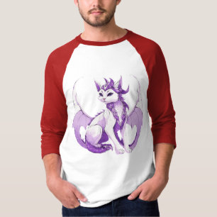 Dragon Cat Wizard - Schwarz, Weiß und Lila Fantasi T-Shirt