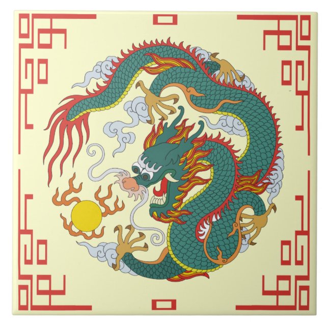 Dragon chinois avec carreaux décoratifs à la front (Devant)