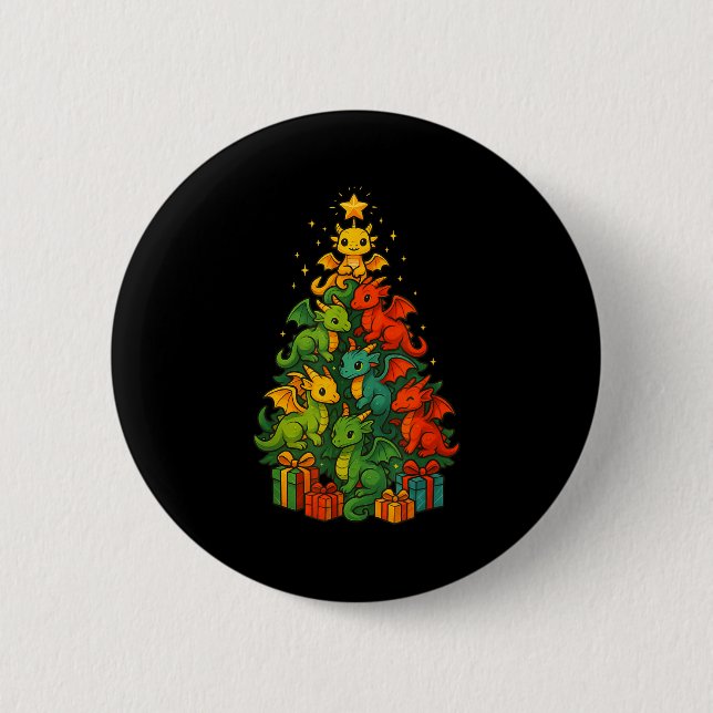 Dragon Christmas Tree Funny Dragon Xmas  Button (Vorderseite)