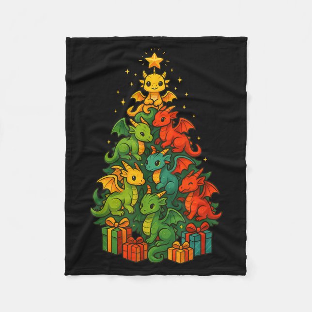 Dragon Christmas Tree Funny Dragon Xmas  Fleecedecke (Vorderseite)