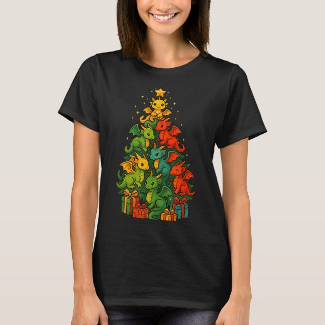 Dragon Christmas Tree Funny Dragon Xmas  T-Shirt (Vorderseite)