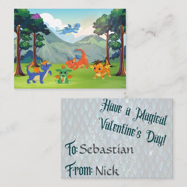 Dragon Classroom Valentines für Kinder Mitteilungskarte (Vorne/Hinten)