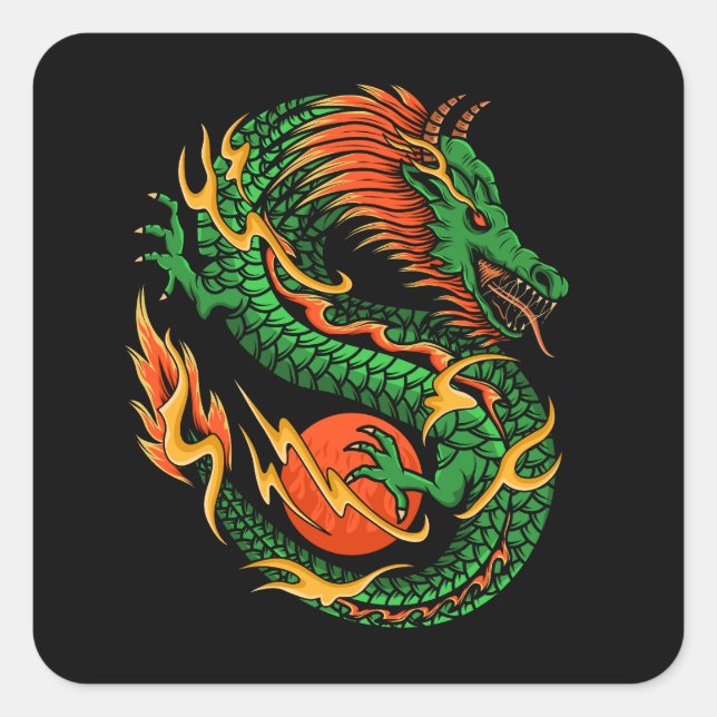 Dragon Design Illustration Quadratischer Aufkleber (Vorderseite)