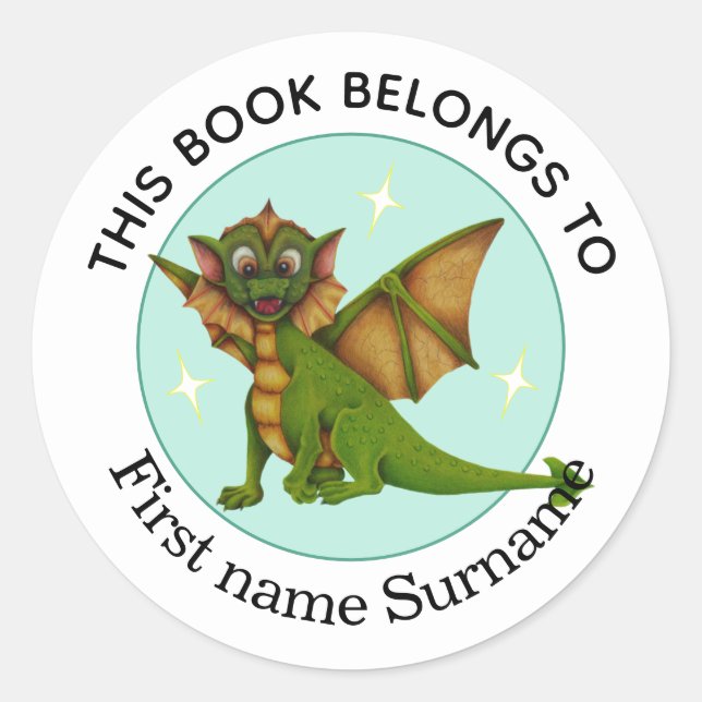 Dragon Dieses Buch gehört Personalisiert Runder Aufkleber (Vorderseite)
