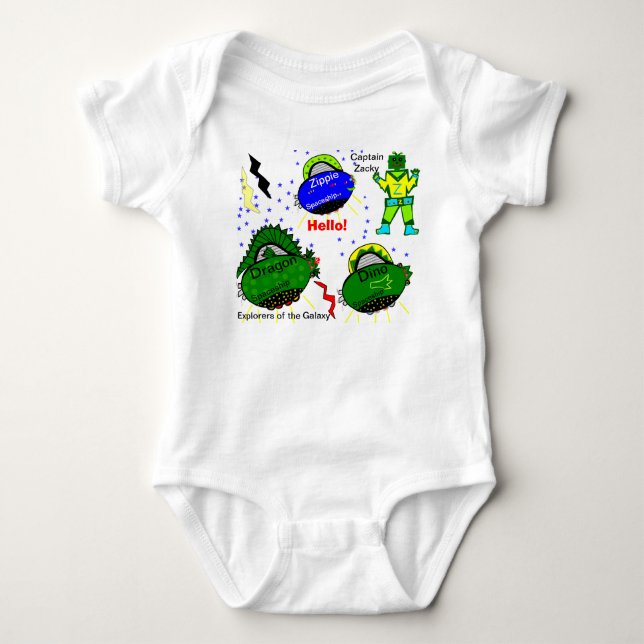 Dragon Dino Spaceships Kapitän Zacky Robot Baby Strampler (Vorderseite)