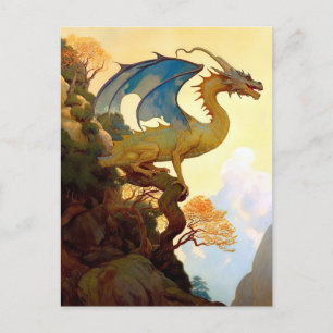 Dragon D'Or Sur Une Carte Postale D'Art Imaginaire