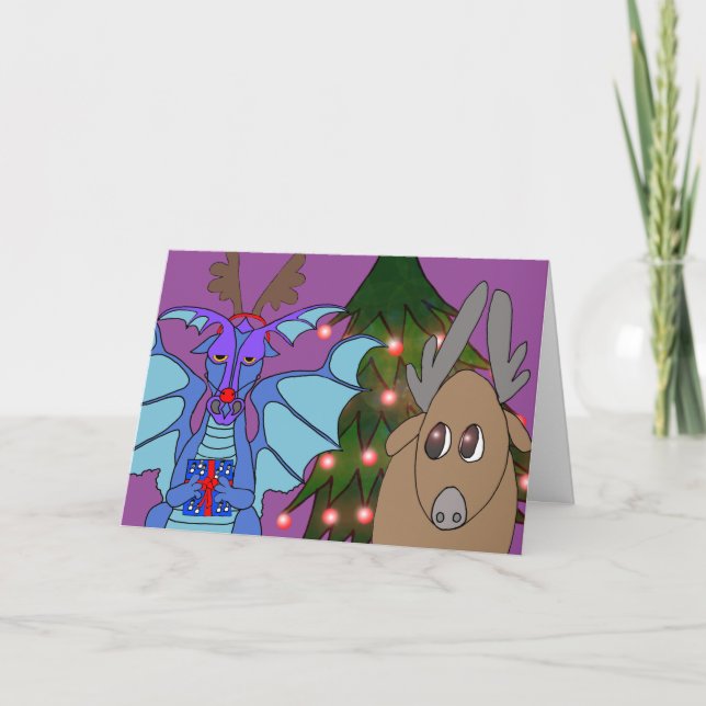 Dragon dramatique et la carte de Noël de renne (Devant)