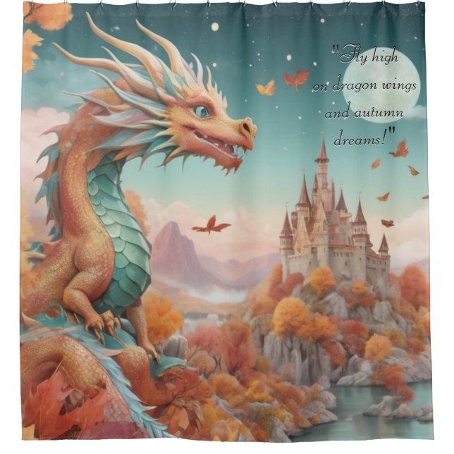 Dragon Dream Burg Starry Night Text Duschvorhang (Vorderseite)