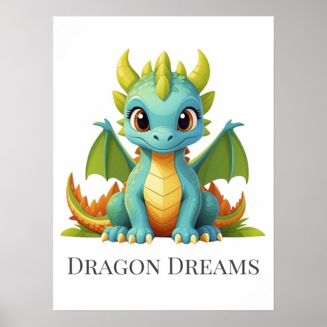Dragon Dreams Green Blue Baby Dragon Kinderzimmer Poster (Vorne)