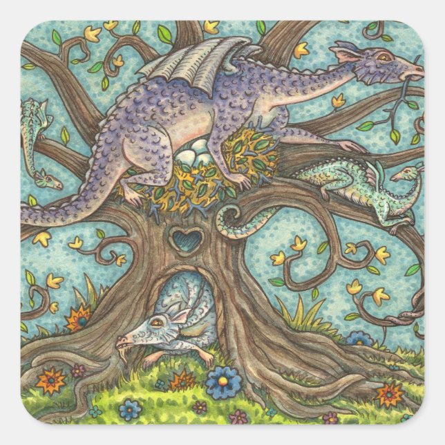 DRAGON-EIER, MEDIEVAL LAIR, FANTASY FOLART QUADRATISCHER AUFKLEBER (Vorderseite)