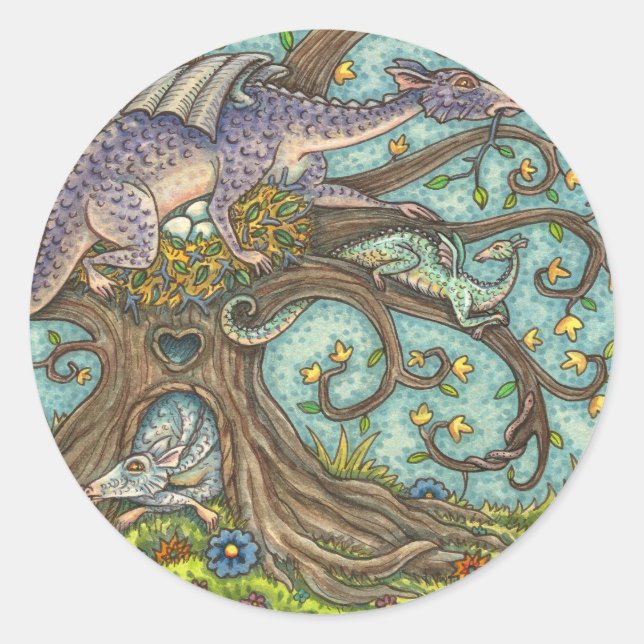 DRAGON-EIER, MEDIEVAL LAIR, FANTASY FOLART RUNDER AUFKLEBER (Vorderseite)