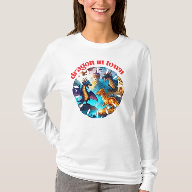 dragon en ville t-shirt design (Devant)