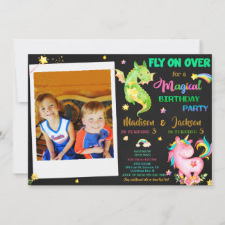 Dragon et licorne invitation anniversaire garçon &