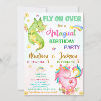 Dragon et licorne invitation anniversaire garçon &