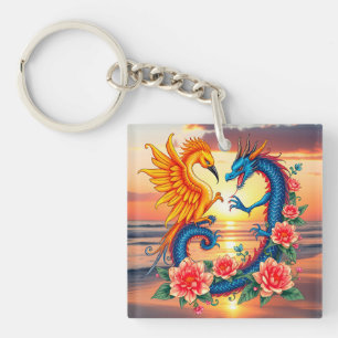 Dragon et Phoenix vibrant avec fleurs