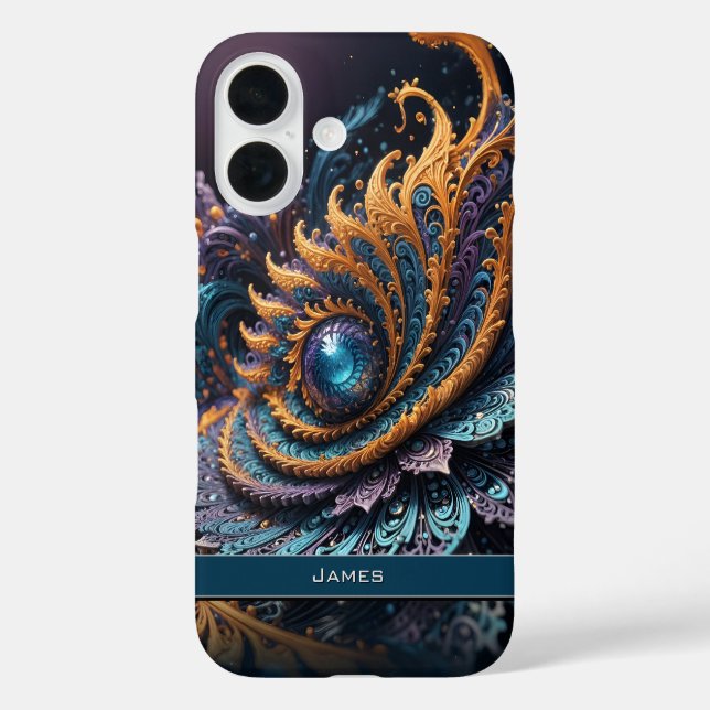 Dragon Eye Modern Abstrakt Geometric Fraktal Name iPhone 16 Hülle (Rückseite)