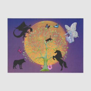 Dragon Fairy Unicorn Fantasiebaum und Vollmond Seidenpapier