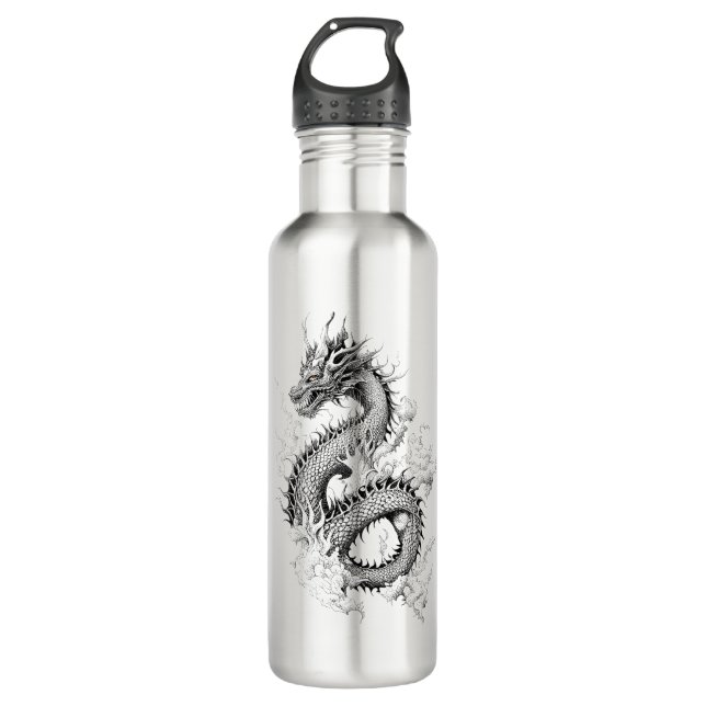 Dragon Fantasy Wild Animal Illustration Art Tattoo Edelstahlflasche (Vorderseite)