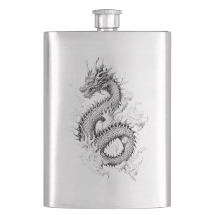 Dragon Fantasy Wild Animal Illustration Art Tattoo Flachmann