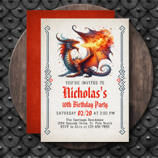 Dragon Fire Fantasy Birthday Einladung