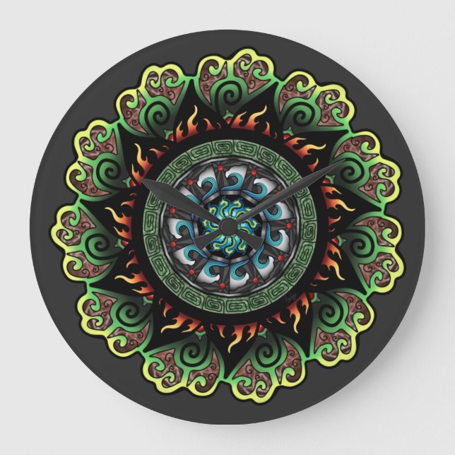 Dragon Fire Mandala T - Shirt Große Wanduhr (Vorderseite)