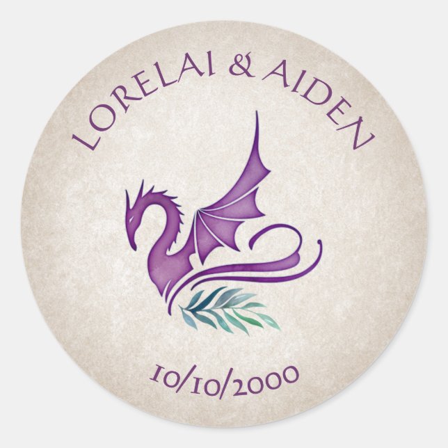 Dragon Floral Wedding Runder Aufkleber (Vorderseite)