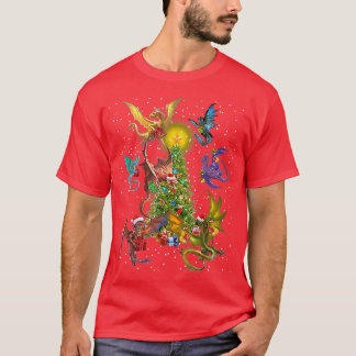 Dragon Fly Around Christmas Tree Dragons Xmas Lieb T-Shirt