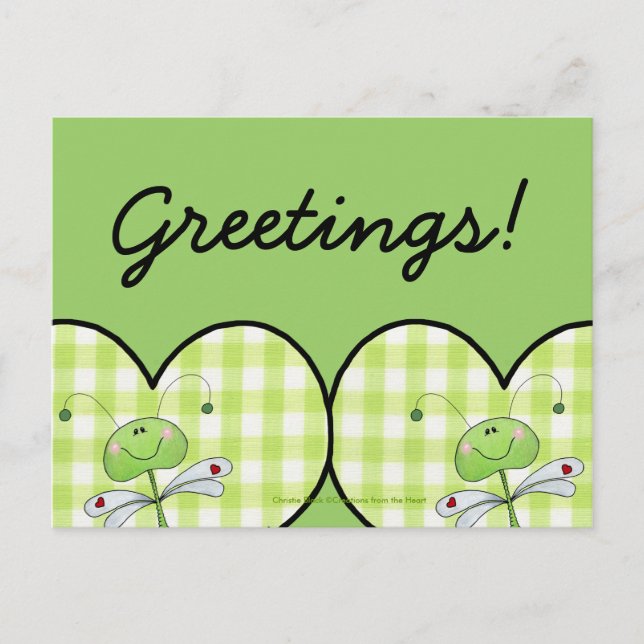 Dragon Fly im Herzen von Gingham Postkarte (Vorderseite)