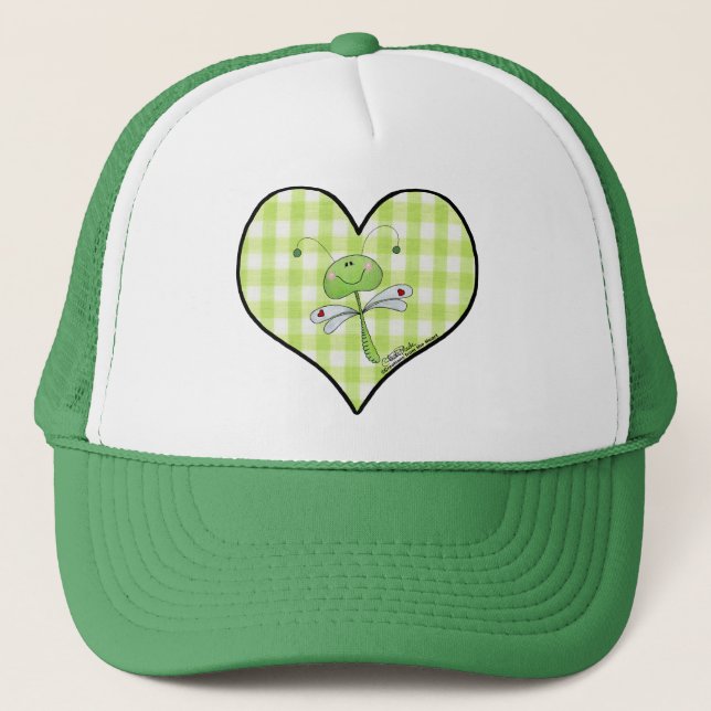 Dragon Fly im Herzen von Gingham Truckerkappe (Vorderseite)