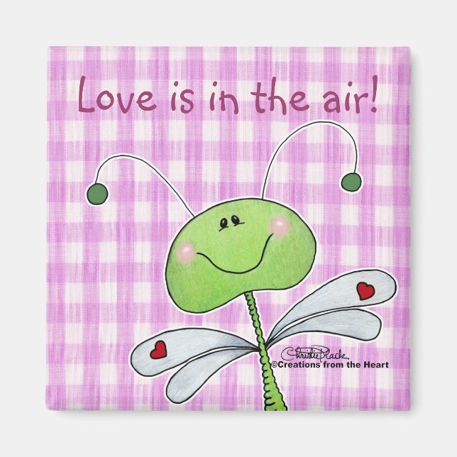 Dragon Fly on Pink Gingham Magnet (Vorne)