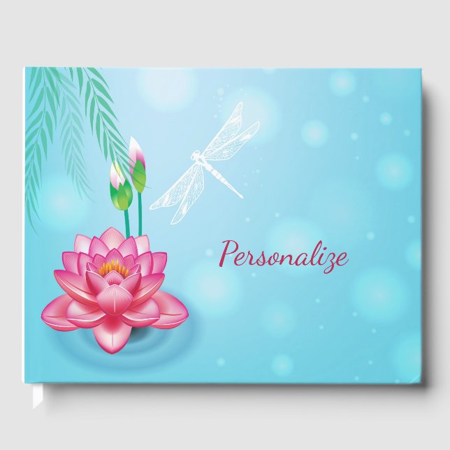 Dragon Fly Pink Lotus Blume Personalisiert Gästebuch (Vorderseite)