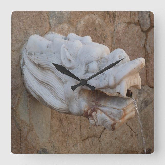 Dragon Fotain Wall Clock Quadratische Wanduhr (Vorderseite)