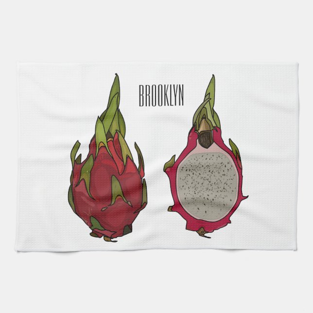 Dragon Frucht Cartoon Illustration Geschirrtuch (Horizontal)