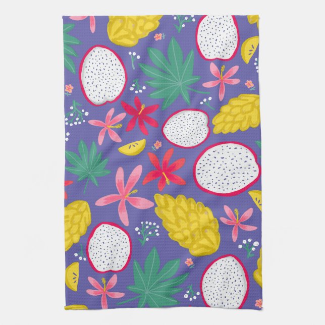 Dragon Frucht tropische Blüten lila Küchentücher (Vertikal)